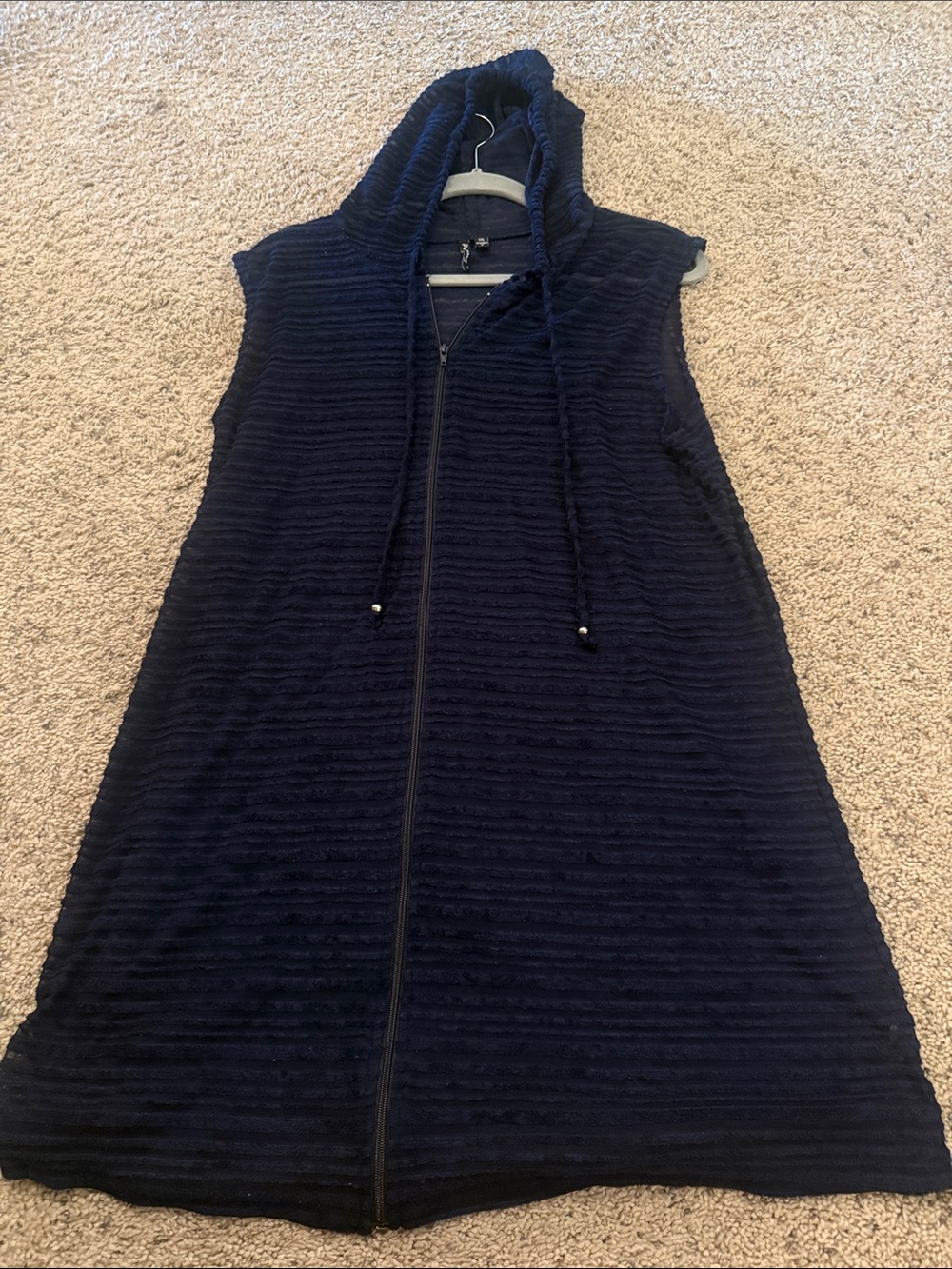 Sleeveless Hooded Zip Swim Coverup in Navy